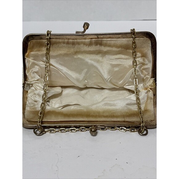 Vintage Pastel Beaded Purse Pinwheel Pattern Pink Blue White Gold Chain - Picture 4 of 4